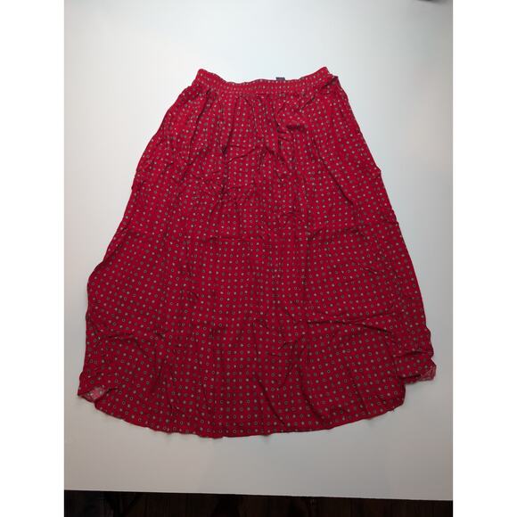 CHELSEA CAMBELL Charter Size 12 Red Geometric Floral Pull On A Line Midi Skirt - Picture 1 of 6
